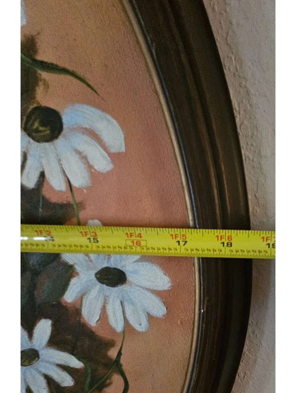 Vintage Floral Painting in Wooden Oval  Frame